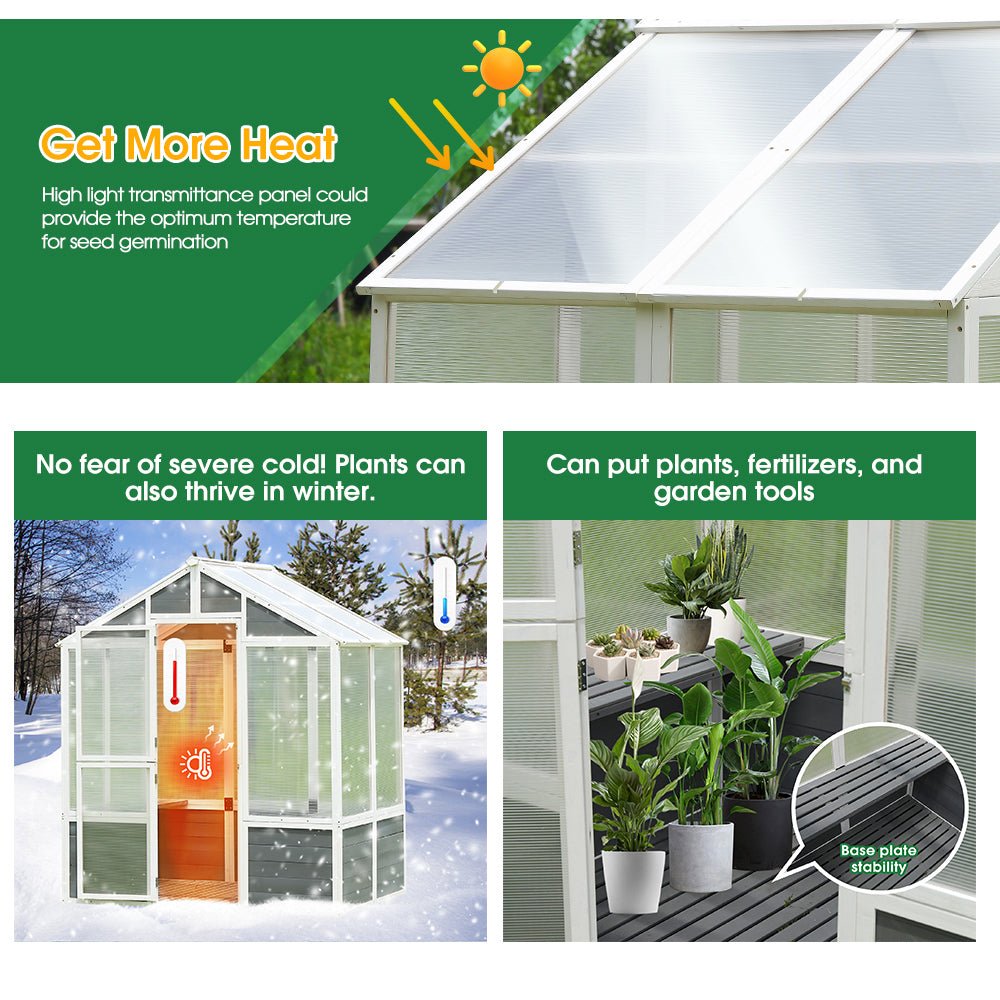 Outdoor Walk-In Polycarbonate Garden Greenhouse With Drain Holes, 4x6FT (SAK51873)