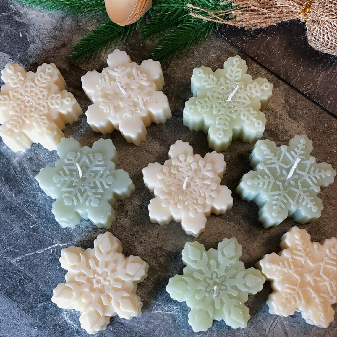 Snowflakes Soy Wax Candle | Handcrafted Winter Holiday Decor