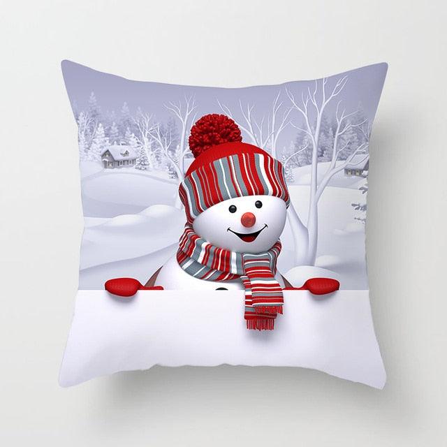 Snowman Christmas Cushion Cover Polyester Decorative Christmas Pillow Cover Merry Christmas Throw Cushion Covers Tree Reindeer Star Pillow Case For Party Throw Pillow New Year Xmas Decor Sofa Living Room Home Decoration