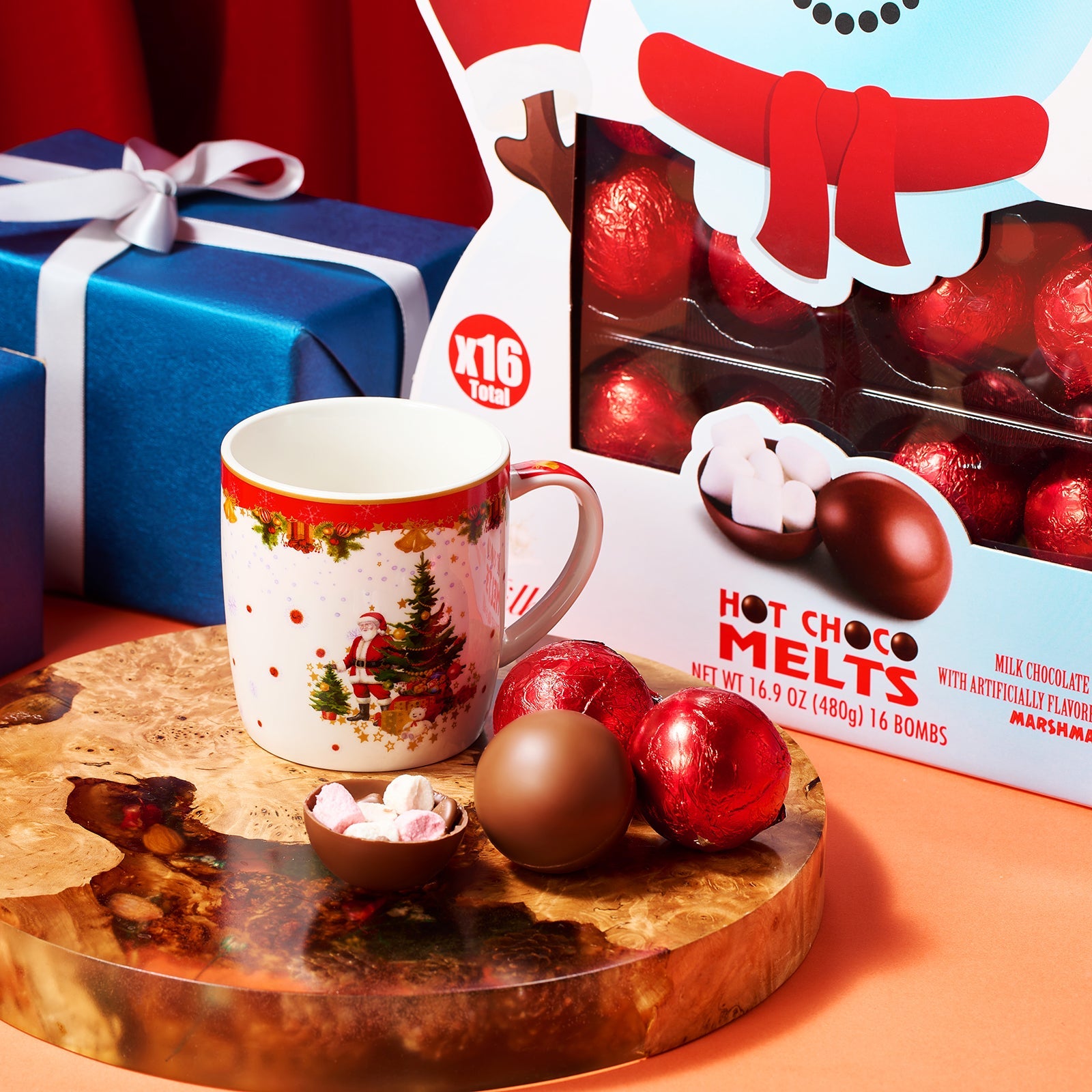 Large Snowman Hot Chocolate Bombs - Set of 16 - Delicious Cocoa Bomb Filled with Marshmallows - Caramel & Fudge Brownie Flavors Candy Chocolates, Cocoa Bomb Gift - Delicious Holiday Christmas Gifts