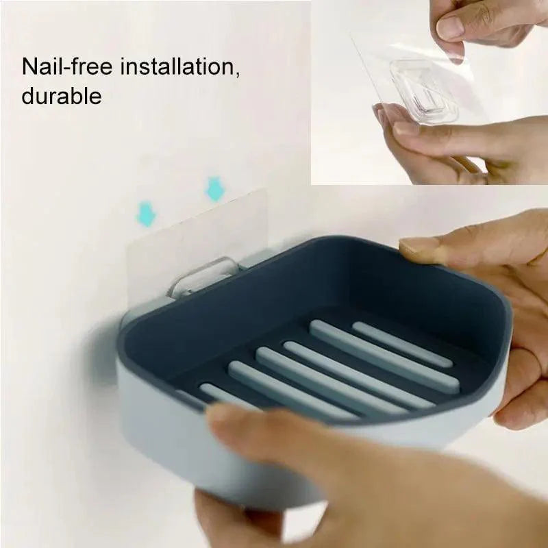 Soap Rack No Drilling Wall Mounted Double Layer Soap Holder Soap Sponge Dish Bathroom Accessories Soap Dishes Self Adhesive Soap Dish Bar Soap Holder Soap Dishes Tray Saver Case Box for Shower Bathroom Kitchen Dish Drainer Drying Rack