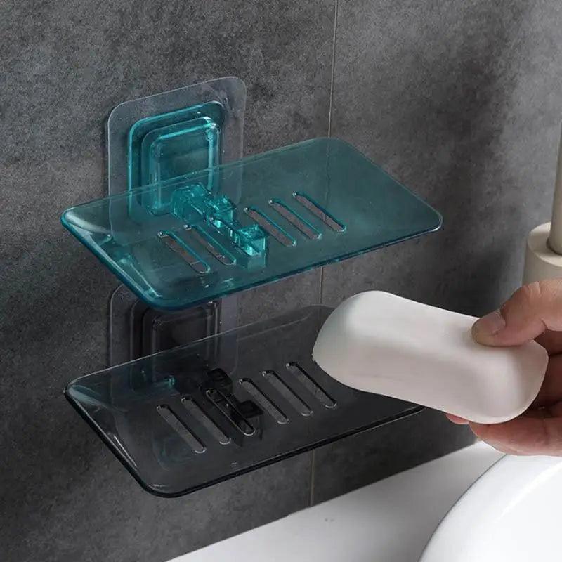 Soap Rack No Drilling Wall Mounted Double Layer Soap Holder Soap Sponge Dish Bathroom Accessories Soap Dishes Self Adhesive Soap Dish Bar Soap Holder Soap Dishes Tray Saver Case Box for Shower Bathroom Kitchen Dish Drainer Drying Rack