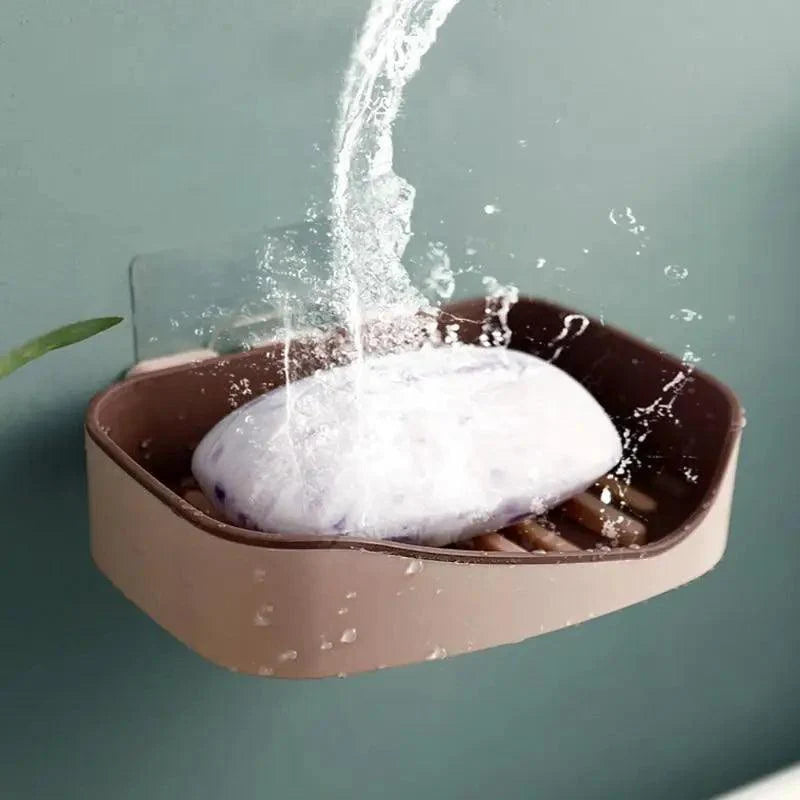 Soap Rack No Drilling Wall Mounted Double Layer Soap Holder Soap Sponge Dish Bathroom Accessories Soap Dishes Self Adhesive Soap Dish Bar Soap Holder Soap Dishes Tray Saver Case Box for Shower Bathroom Kitchen Dish Drainer Drying Rack