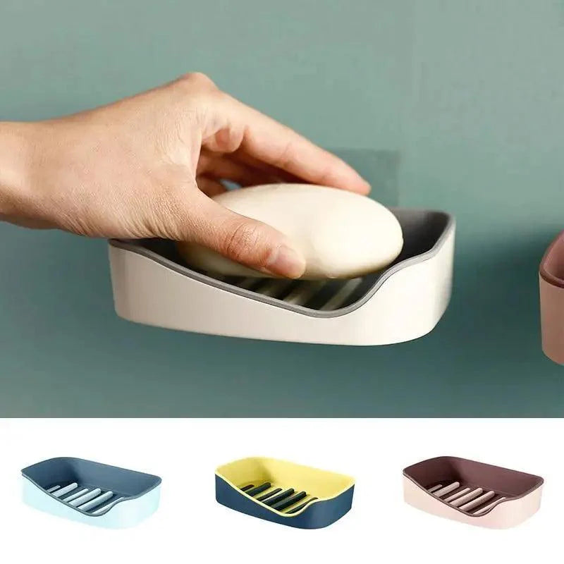 Soap Rack No Drilling Wall Mounted Double Layer Soap Holder Soap Sponge Dish Bathroom Accessories Soap Dishes Self Adhesive Soap Dish Bar Soap Holder Soap Dishes Tray Saver Case Box for Shower Bathroom Kitchen Dish Drainer Drying Rack