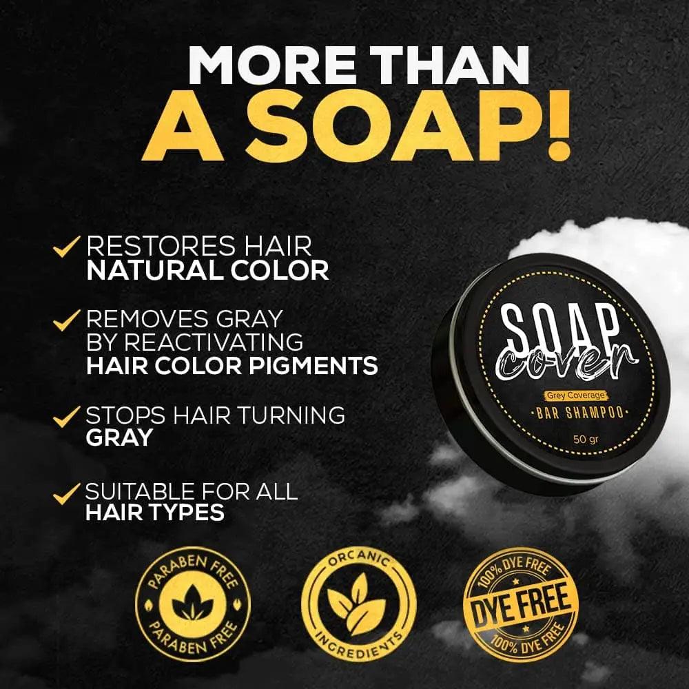 SoapCover, Gray Hair Coverage Soap, Hair Darkening Compressed Soap Bar, 1.7 Oz with Scalp Massager Hair Brush