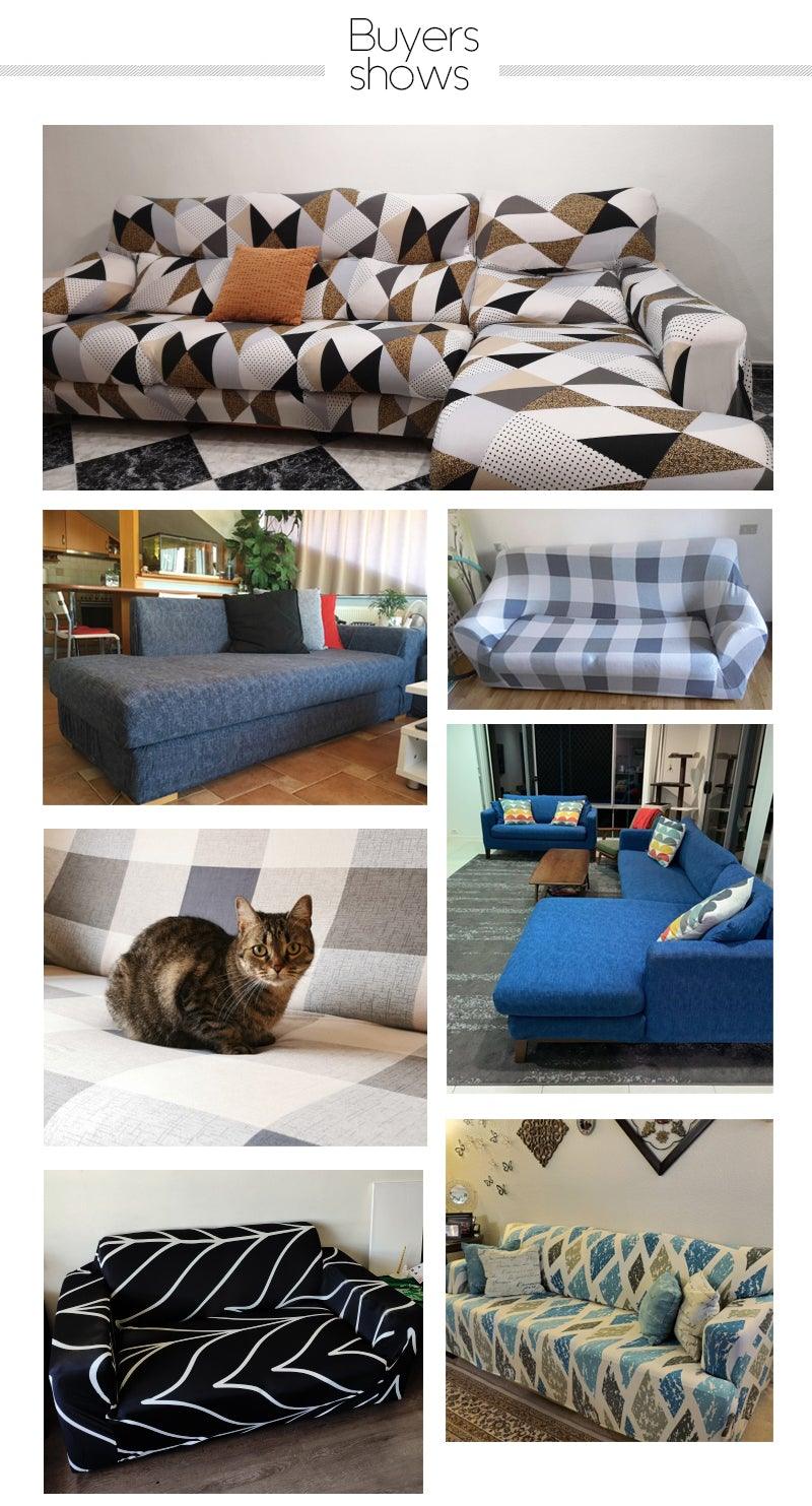 Sofa Cover Geometric Couch Cover Elastic Sofa Cover for Living Room Pets Corner L Shaped Chaise Longue Sofa Slipcover Shaped Sofa Slipcovers with Elastic Bottom, Jacquard Chaise Lounge Set for Living Room