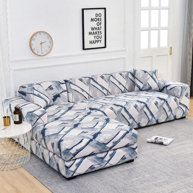 Sofa Cover Geometric Couch Cover Elastic Sofa Cover for Living Room Pets Corner L Shaped Chaise Longue Sofa Slipcover Shaped Sofa Slipcovers with Elastic Bottom, Jacquard Chaise Lounge Set for Living Room