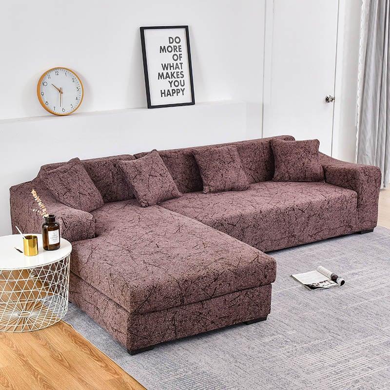Sofa Cover Geometric Couch Cover Elastic Sofa Cover for Living Room Pets Corner L Shaped Chaise Longue Sofa Slipcover Shaped Sofa Slipcovers with Elastic Bottom, Jacquard Chaise Lounge Set for Living Room