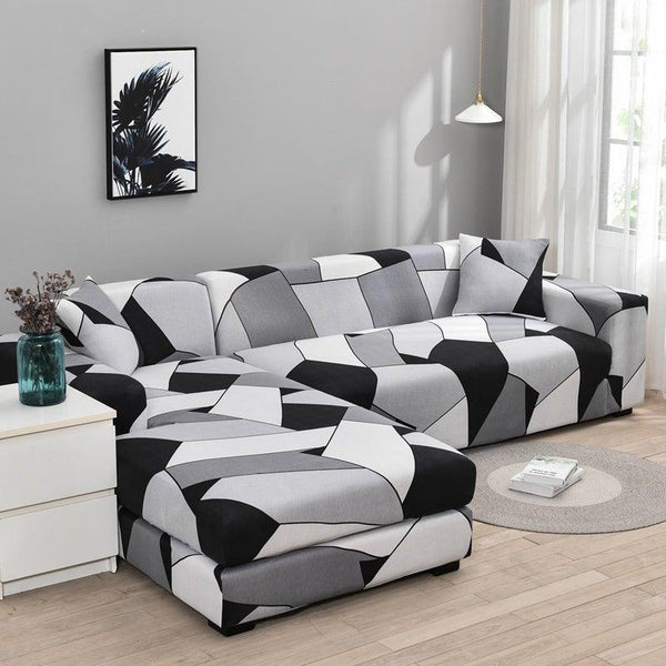 Sofa Cover Geometric Couch Cover Elastic Sofa Cover for Living Room Pets Corner L Shaped Chaise Longue Sofa Slipcover Shaped Sofa Slipcovers with Elastic Bottom, Jacquard Chaise Lounge Set for Living Room