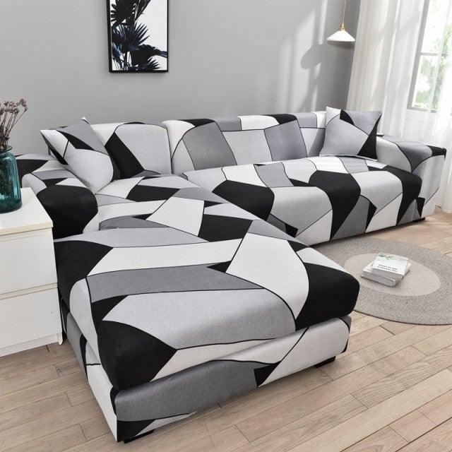 Sofa Cover Geometric Couch Cover Elastic Sofa Cover for Living Room Pets Corner L Shaped Chaise Longue Sofa Slipcover Shaped Sofa Slipcovers with Elastic Bottom, Jacquard Chaise Lounge Set for Living Room