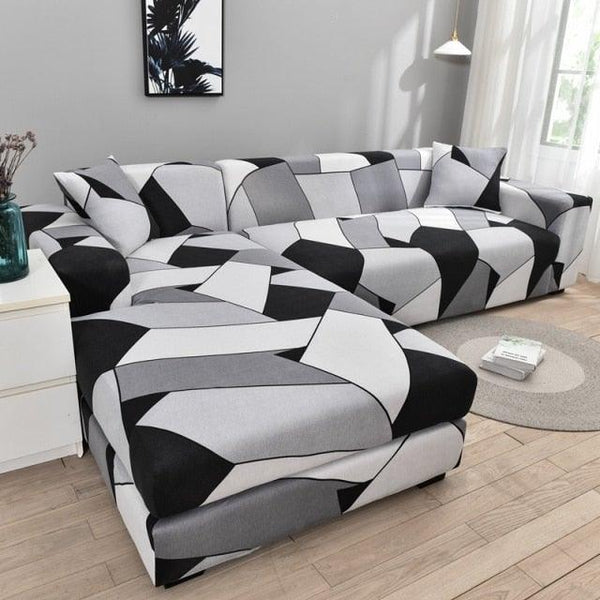 Sofa Cover Geometric Couch Cover Elastic Sofa Cover for Living Room Pets Corner L Shaped Chaise Longue Sofa Slipcover Shaped Sofa Slipcovers with Elastic Bottom, Jacquard Chaise Lounge Set for Living Room