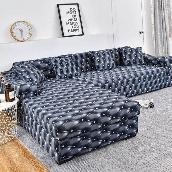 Sofa Cover Geometric Couch Cover Elastic Sofa Cover for Living Room Pets Corner L Shaped Chaise Longue Sofa Slipcover Shaped Sofa Slipcovers with Elastic Bottom, Jacquard Chaise Lounge Set for Living Room