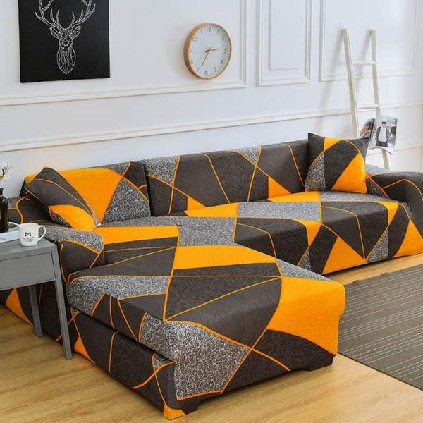 Sofa Cover Geometric Couch Cover Elastic Sofa Cover for Living Room Pets Corner L Shaped Chaise Longue Sofa Slipcover Shaped Sofa Slipcovers with Elastic Bottom, Jacquard Chaise Lounge Set for Living Room