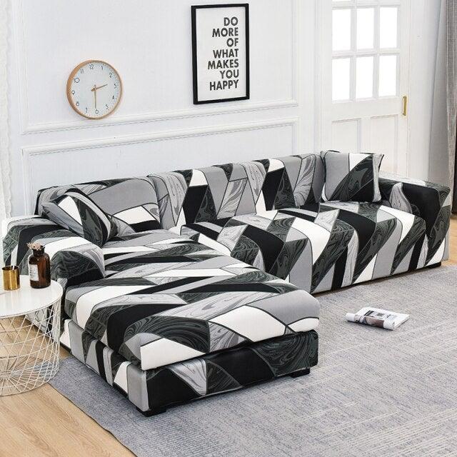 Sofa Cover Geometric Couch Cover Elastic Sofa Cover for Living Room Pets Corner L Shaped Chaise Longue Sofa Slipcover Shaped Sofa Slipcovers with Elastic Bottom, Jacquard Chaise Lounge Set for Living Room