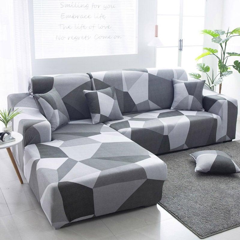 Sofa Cover Geometric Couch Cover Elastic Sofa Cover for Living Room Pets Corner L Shaped Chaise Longue Sofa Slipcover Shaped Sofa Slipcovers with Elastic Bottom, Jacquard Chaise Lounge Set for Living Room
