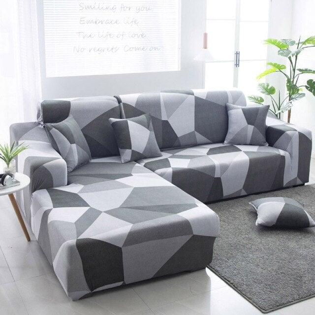 Sofa Cover Geometric Couch Cover Elastic Sofa Cover for Living Room Pets Corner L Shaped Chaise Longue Sofa Slipcover Shaped Sofa Slipcovers with Elastic Bottom, Jacquard Chaise Lounge Set for Living Room