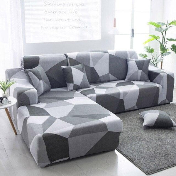Sofa Cover Geometric Couch Cover Elastic Sofa Cover for Living Room Pets Corner L Shaped Chaise Longue Sofa Slipcover Shaped Sofa Slipcovers with Elastic Bottom, Jacquard Chaise Lounge Set for Living Room