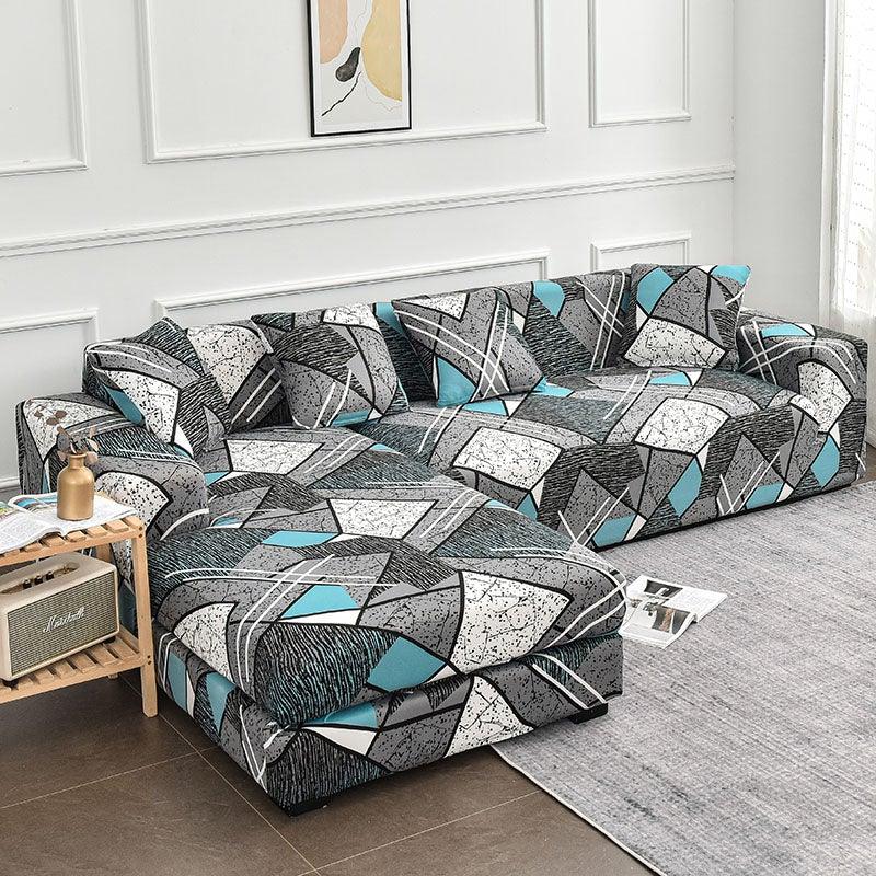 Sofa Cover Geometric Couch Cover Elastic Sofa Cover for Living Room Pets Corner L Shaped Chaise Longue Sofa Slipcover Shaped Sofa Slipcovers with Elastic Bottom, Jacquard Chaise Lounge Set for Living Room