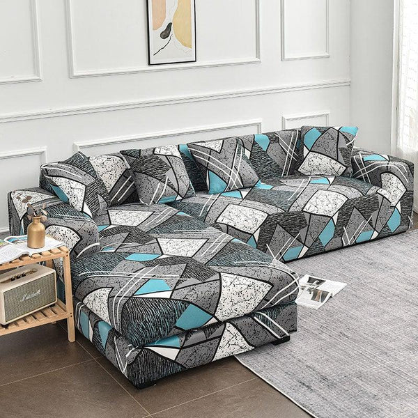 Sofa Cover Geometric Couch Cover Elastic Sofa Cover for Living Room Pets Corner L Shaped Chaise Longue Sofa Slipcover Shaped Sofa Slipcovers with Elastic Bottom, Jacquard Chaise Lounge Set for Living Room