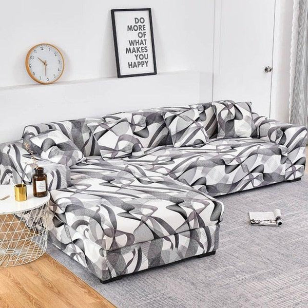 Sofa Cover Geometric Couch Cover Elastic Sofa Cover for Living Room Pets Corner L Shaped Chaise Longue Sofa Slipcover Shaped Sofa Slipcovers with Elastic Bottom, Jacquard Chaise Lounge Set for Living Room