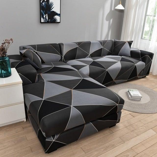 Sofa Cover Geometric Couch Cover Elastic Sofa Cover for Living Room Pets Corner L Shaped Chaise Longue Sofa Slipcover Shaped Sofa Slipcovers with Elastic Bottom, Jacquard Chaise Lounge Set for Living Room