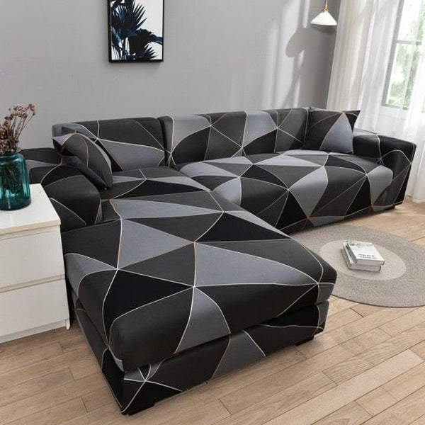 Sofa Cover Geometric Couch Cover Elastic Sofa Cover for Living Room Pets Corner L Shaped Chaise Longue Sofa Slipcover Shaped Sofa Slipcovers with Elastic Bottom, Jacquard Chaise Lounge Set for Living Room