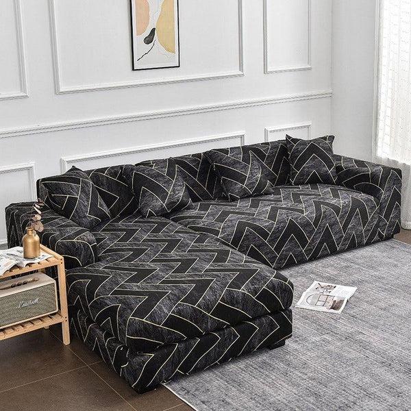 Sofa Cover Geometric Couch Cover Elastic Sofa Cover for Living Room Pets Corner L Shaped Chaise Longue Sofa Slipcover Shaped Sofa Slipcovers with Elastic Bottom, Jacquard Chaise Lounge Set for Living Room