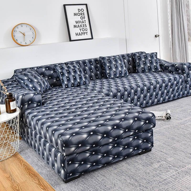 Sofa Cover Geometric Couch Cover Elastic Sofa Cover for Living Room Pets Corner L Shaped Chaise Longue Sofa Slipcover Shaped Sofa Slipcovers with Elastic Bottom, Jacquard Chaise Lounge Set for Living Room