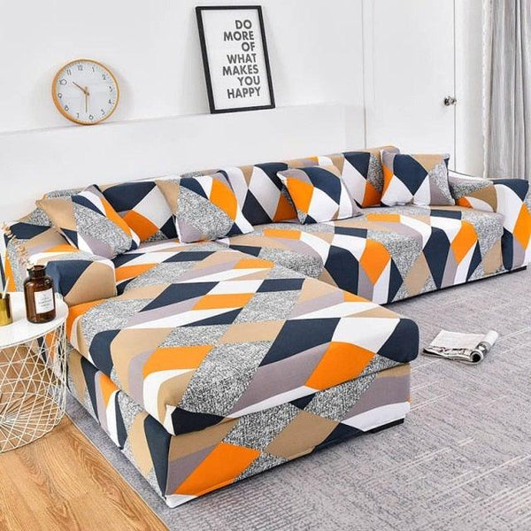 Sofa Cover Geometric Couch Cover Elastic Sofa Cover for Living Room Pets Corner L Shaped Chaise Longue Sofa Slipcover Shaped Sofa Slipcovers with Elastic Bottom, Jacquard Chaise Lounge Set for Living Room