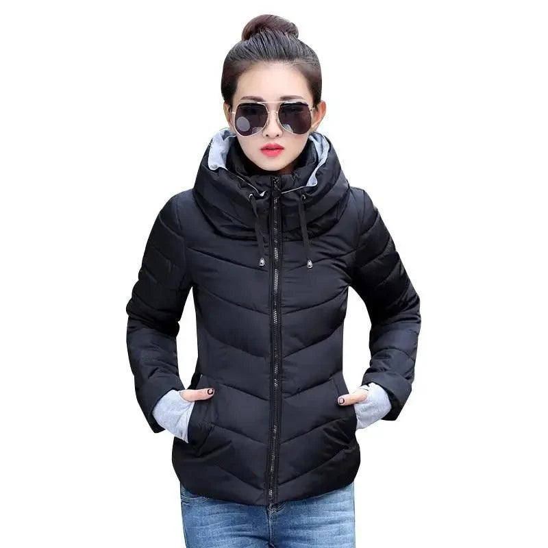 Soft And Comfortable Winter Jacket For Women Short Women's Thicken Outerwear In solid hooded Coats Zipper For Female Slim Cotton padded basic tops