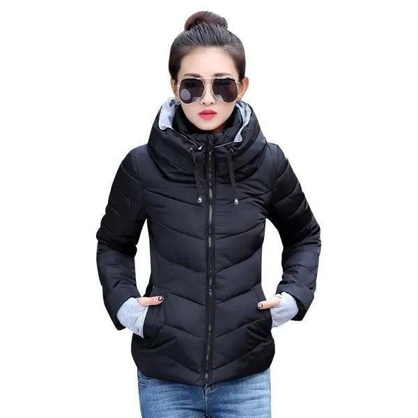 Soft And Comfortable Winter Jacket For Women Short Women's Thicken Outerwear In solid hooded Coats Zipper For Female Slim Cotton padded basic tops