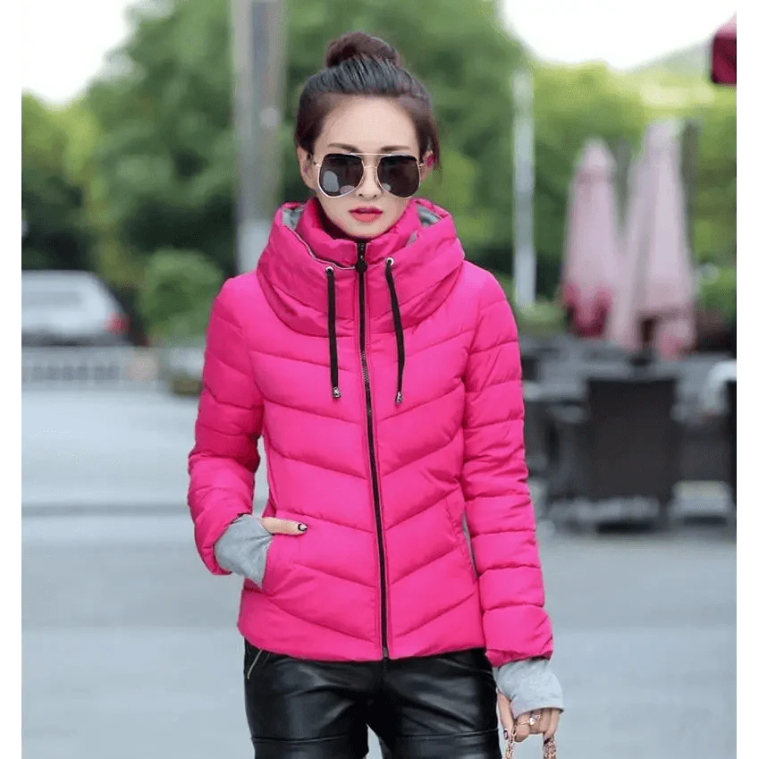Soft And Comfortable Winter Jacket For Women Short Women's Thicken Outerwear In solid hooded Coats Zipper For Female Slim Cotton padded basic tops