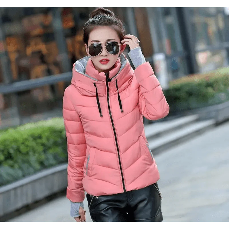 Soft And Comfortable Winter Jacket For Women Short Women's Thicken Outerwear In solid hooded Coats Zipper For Female Slim Cotton padded basic tops