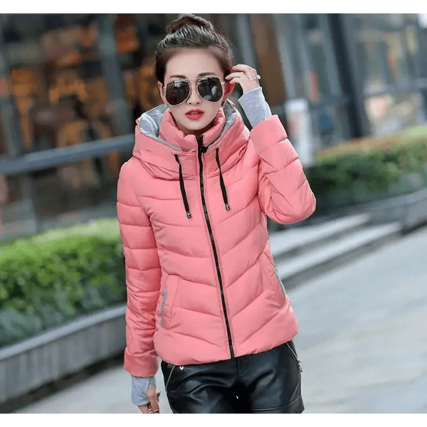Soft And Comfortable Winter Jacket For Women Short Women's Thicken Outerwear In solid hooded Coats Zipper For Female Slim Cotton padded basic tops