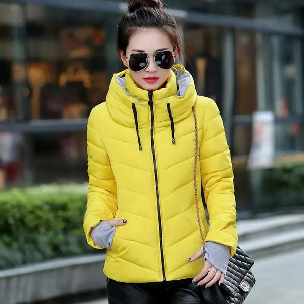 Soft And Comfortable Winter Jacket For Women Short Women's Thicken Outerwear In solid hooded Coats Zipper For Female Slim Cotton padded basic tops
