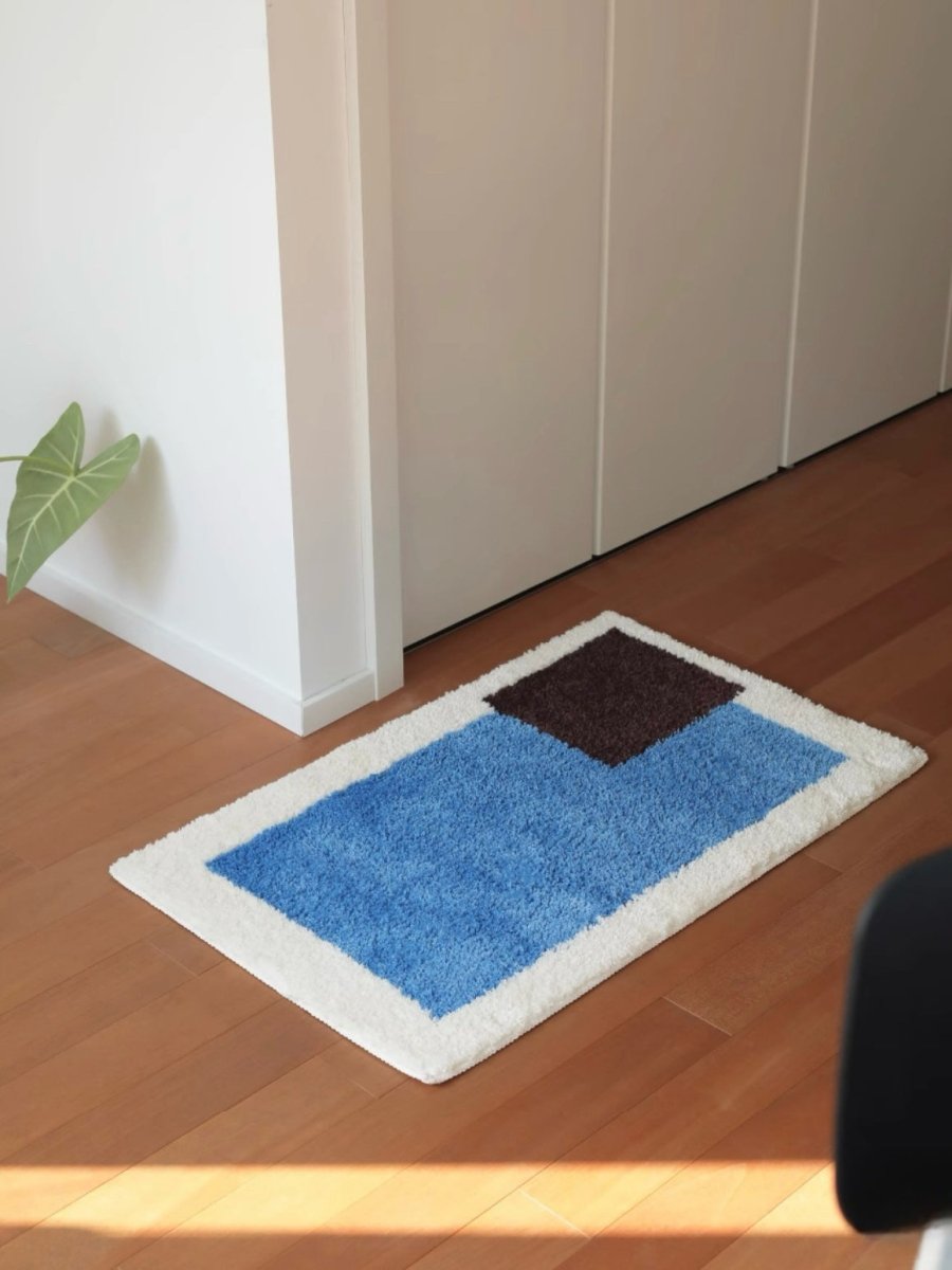 Soft Contemporary Abstract Geometric Bath Rug, Absorbent, Anti-slippery Mat