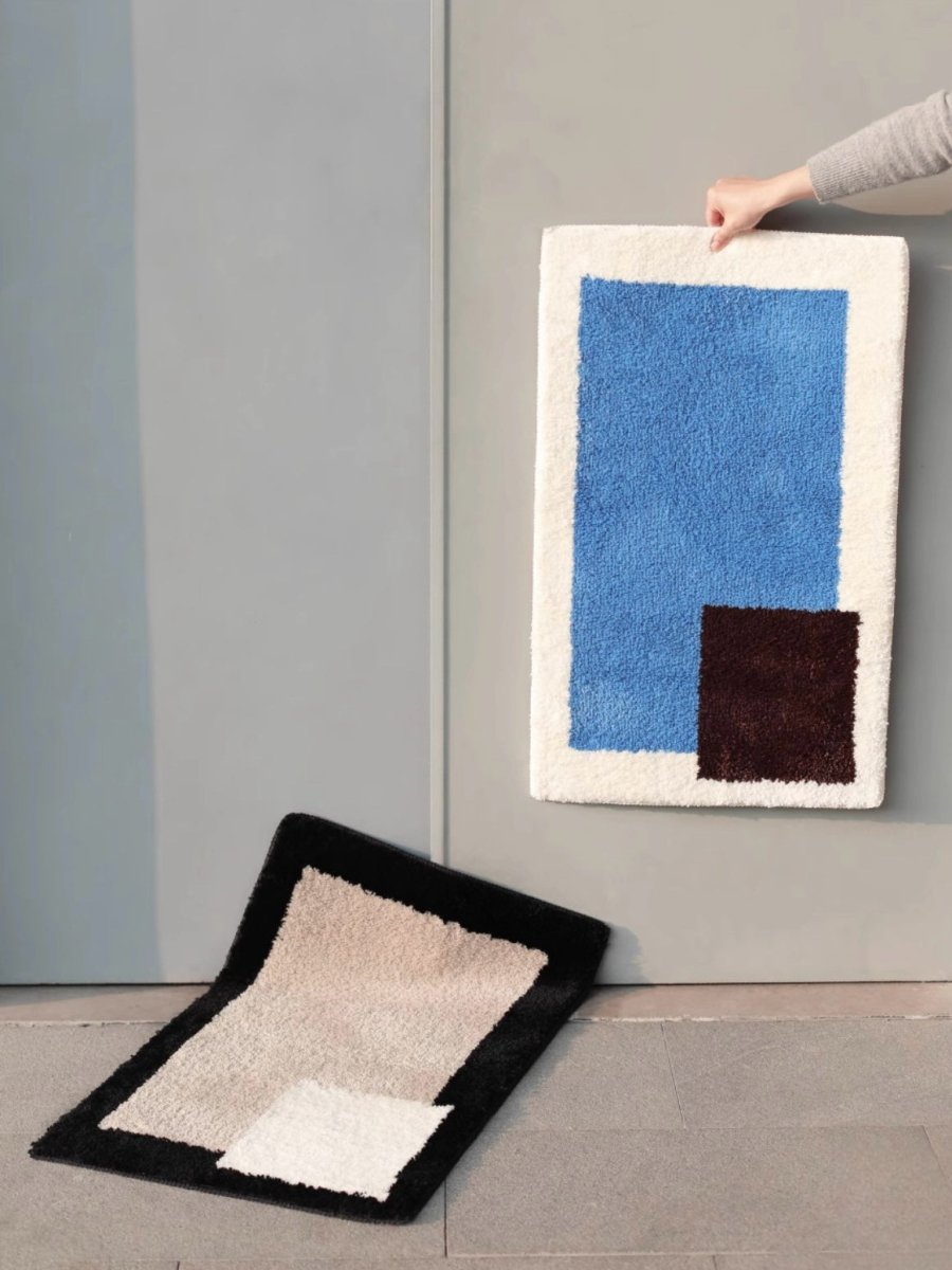 Soft Contemporary Abstract Geometric Bath Rug, Absorbent, Anti-slippery Mat