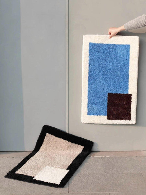 Soft Contemporary Abstract Geometric Bath Rug, Absorbent, Anti-slippery Mat