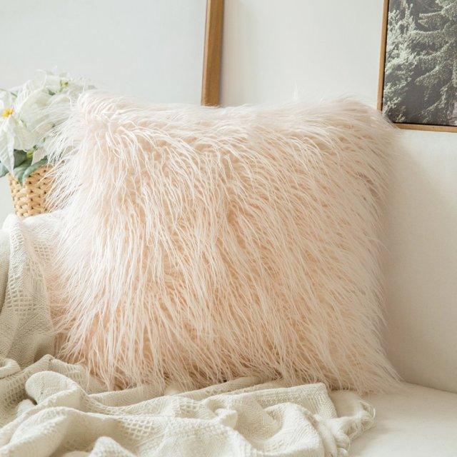 Soft Fur Polyester Cotton Pillow Covers Cushion Covers Luxury Soft Decorative Pillow Covers Home Decor Pillow Covers Living Room Bedroom Decorative Pillowcase Shaggy Fluffy Cover 45x45CM