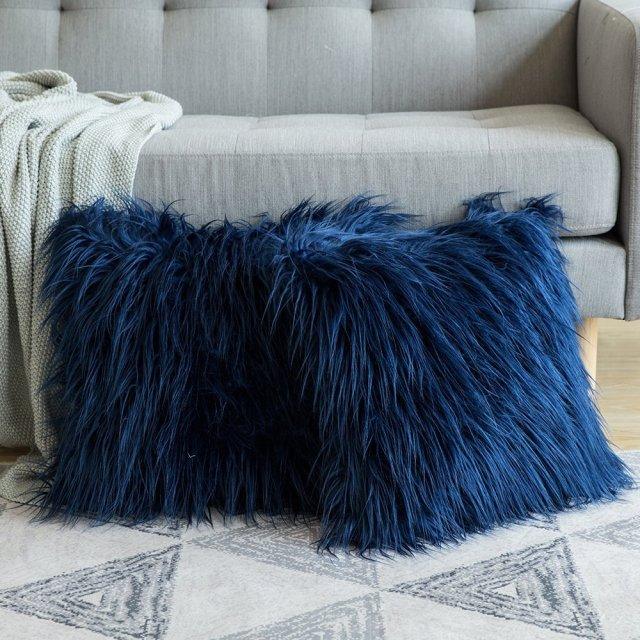 Soft Fur Polyester Cotton Pillow Covers Cushion Covers Luxury Soft Decorative Pillow Covers Home Decor Pillow Covers Living Room Bedroom Decorative Pillowcase Shaggy Fluffy Cover 45x45CM