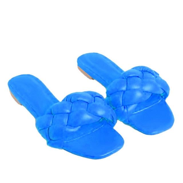 Soft Leather Woven Slippers Women Summer Flat Heels Beach Casual Slides Shoes Woman Outdoor Sandals Open Toe Slippers Summer Sandals For Women Flat Shoes Office Elegant Design Sandals