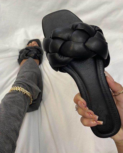 Soft Leather Woven Slippers Women Summer Flat Heels Beach Casual Slides Shoes Woman Outdoor Sandals Open Toe Slippers Summer Sandals For Women Flat Shoes Office Elegant Design Sandals