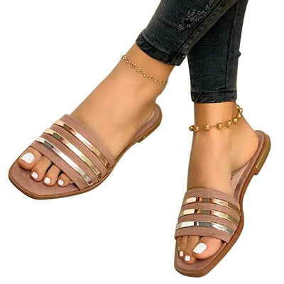 Soft Leather Woven Slippers Women Summer Flat Heels Beach Casual Slides Shoes Woman Outdoor Sandals Open Toe Slippers Summer Sandals For Women Flat Shoes Office Elegant Design Sandals