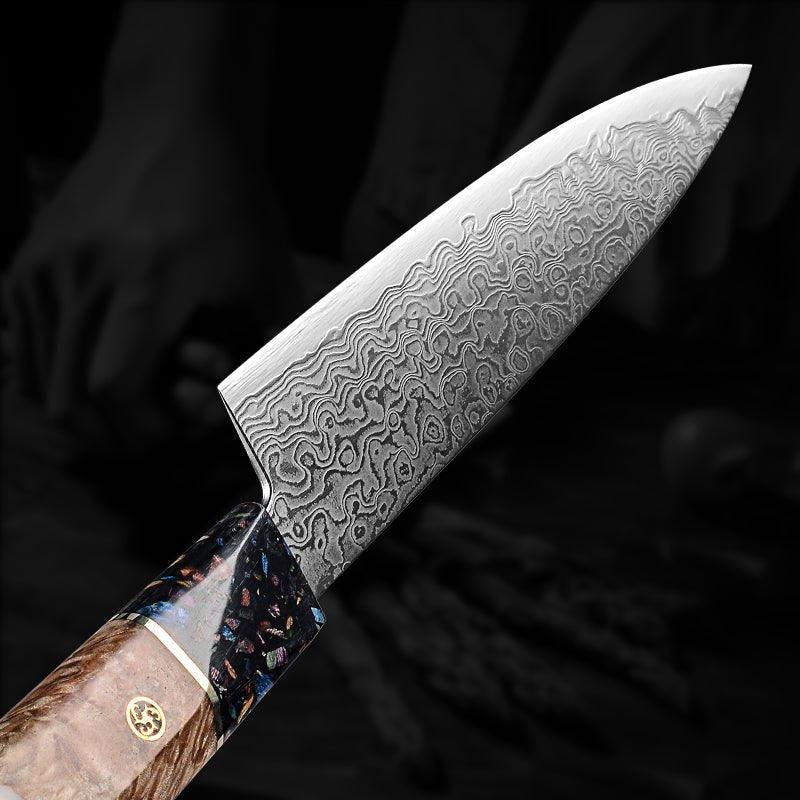 Solace VG10 Damascus Petty Knife with Exotic Olive Wood Handle