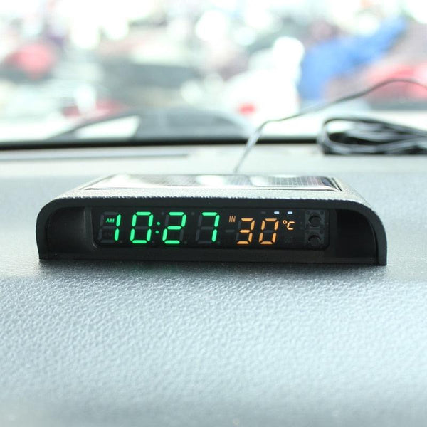 Solar Car Digital Clock Thermometer Dual Color Display Smart Switch High Precision LED Digital Clock Dashboard Solar Powered Car Electronic Clock Stick-On Luminous Car Clock Dashboard Auto Clock Car Watch Clock with Adjustable Brightness Date Temperature