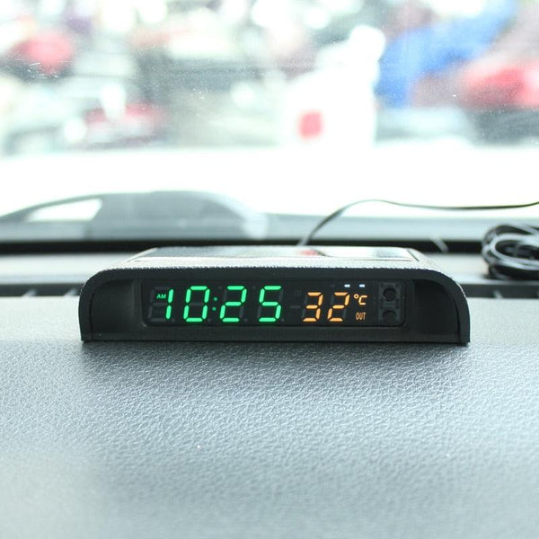 Solar Car Digital Clock Thermometer Dual Color Display Smart Switch High Precision LED Digital Clock Dashboard Solar Powered Car Electronic Clock Stick-On Luminous Car Clock Dashboard Auto Clock Car Watch Clock with Adjustable Brightness Date Temperature