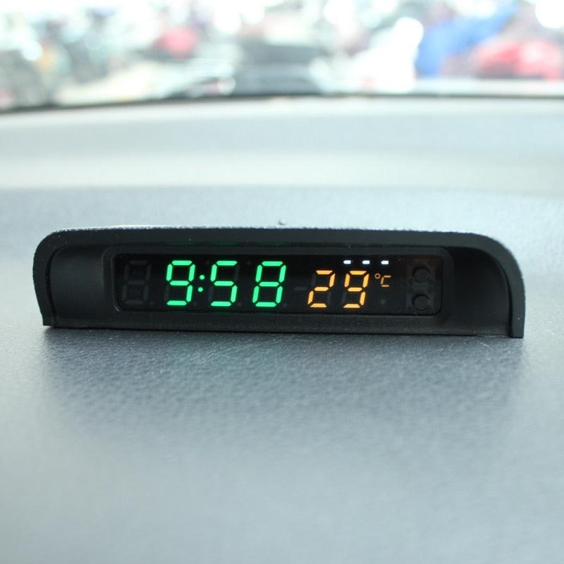 Solar Car Digital Clock Thermometer Dual Color Display Smart Switch High Precision LED Digital Clock Dashboard Solar Powered Car Electronic Clock Stick-On Luminous Car Clock Dashboard Auto Clock Car Watch Clock with Adjustable Brightness Date Temperature
