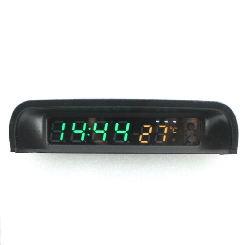 Solar Car Digital Clock Thermometer Dual Color Display Smart Switch High Precision LED Digital Clock Dashboard Solar Powered Car Electronic Clock Stick-On Luminous Car Clock Dashboard Auto Clock Car Watch Clock with Adjustable Brightness Date Temperature