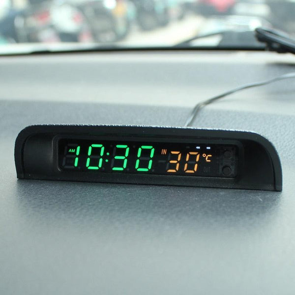 Solar Car Digital Clock Thermometer Dual Color Display Smart Switch High Precision LED Digital Clock Dashboard Solar Powered Car Electronic Clock Stick-On Luminous Car Clock Dashboard Auto Clock Car Watch Clock with Adjustable Brightness Date Temperature
