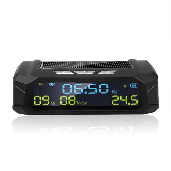 Solar Car Digital Clock with LCD Time Date In-Car Temperature Display for Outdoor Personal Car Part Decoration Universal Wireless Car Head Up Display Digital GPS Speedometer MPH Solar Battery USB Charged with Time Clock